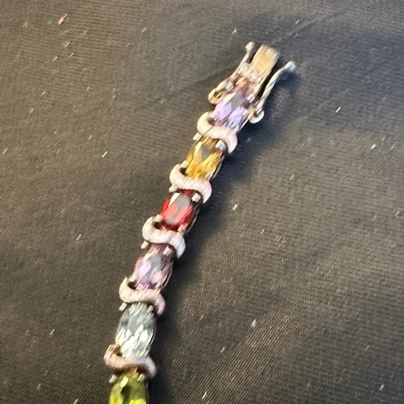 Vintage 925 Sterling Silver Multi Gemstone Rainbow Tennis Bracelet Thailand - Picture 9 of 11